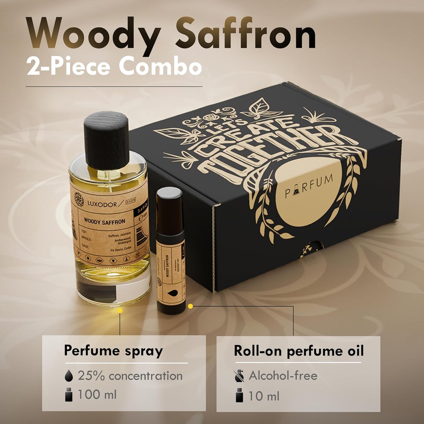 Inspired by MFK Bacarat Rouge 540 - Woody Saffron with 10 ml perfume Oil Roll-On - cologne unisex pheromone perfume – Clean ingredients fragrances – Vegan Paraben Free 3.4 fl. oz (100ml)