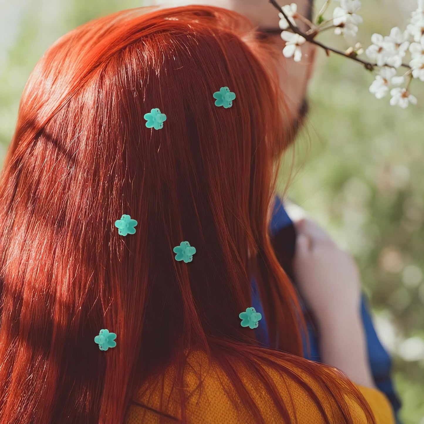 100 Pack Mini Flower Hair Claw Clips Small Flower Hair Clip Accessories for Fine Hair Bangs Toddler Girls and Women (Greenish-blue)