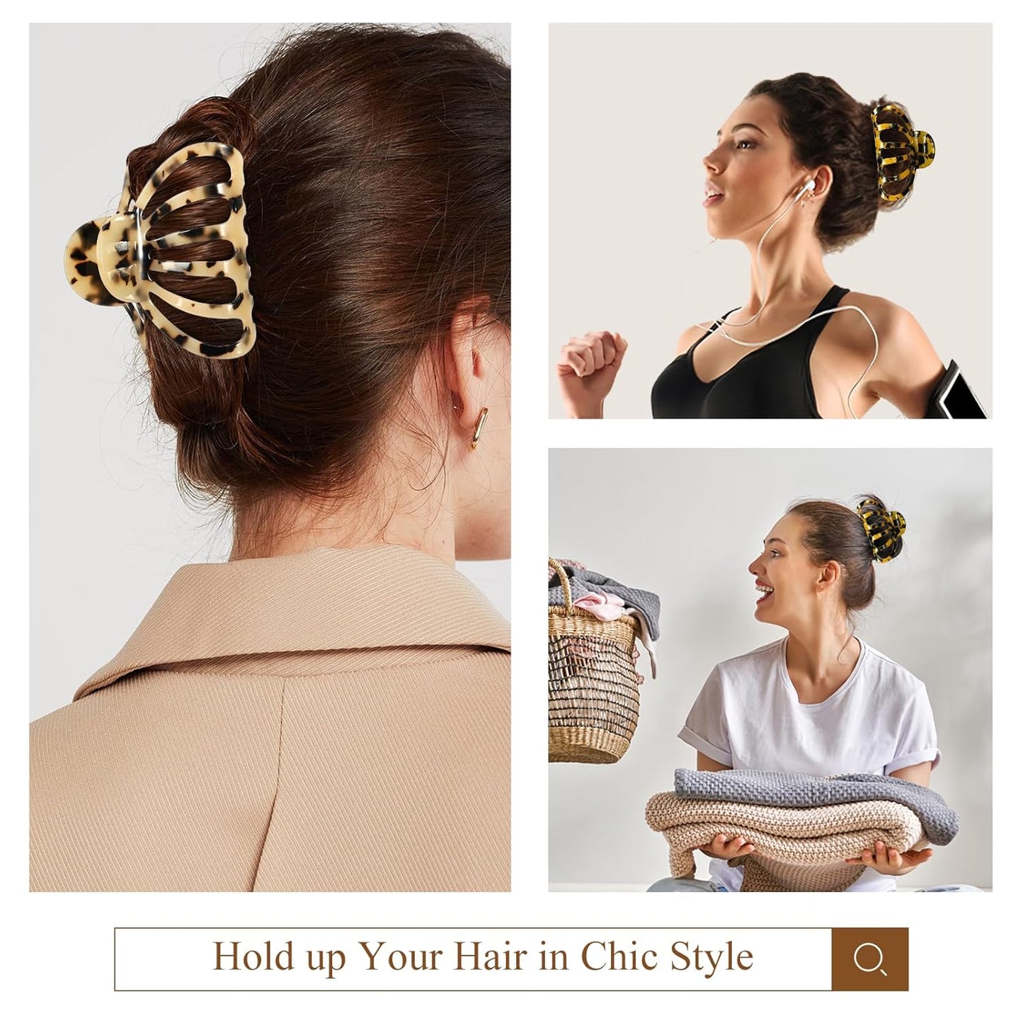 Shinowa Hair Clips, 2-Pack Bohemian Tortoise Shell Hair Claw Clips Strong Hold Big Hair Jaw Clips for Thick Hair, Hair Accessories for Women Girls, Leopard