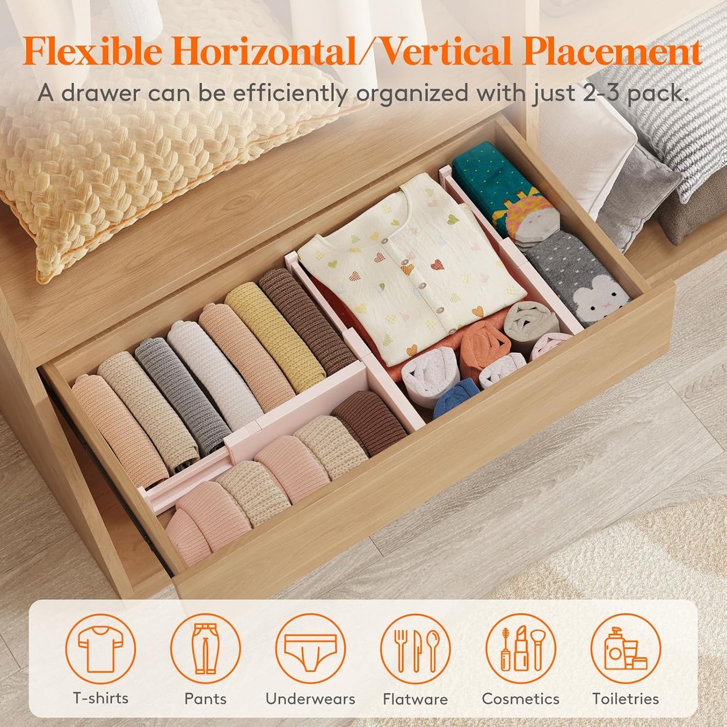 Lifewit 12 Pack Drawer Dividers Plastic 4" High, 11-17" Adjustable Drawer Organizers for Clothes, Expandable Dresser Separators in Bedroom/Bathroom/Kitchen/Office Organization and Storage, Pink