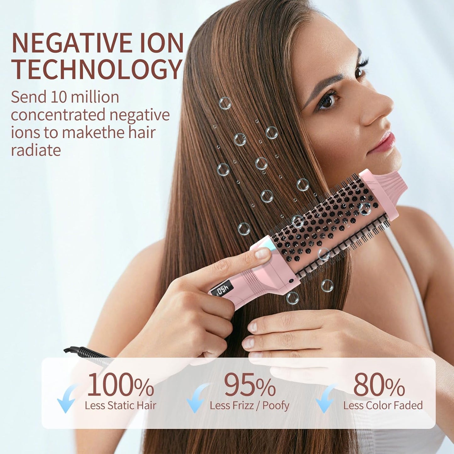 K&K 1 1/2 Inch Ceramic Tourmaline Ionic Heated Round Brush Curling Brush Creates Blowout Look -Creates Root Volume & Loose Curls Volume Curls Dual Voltage Hair Styling Tool (Pink, 1.7 Inch)