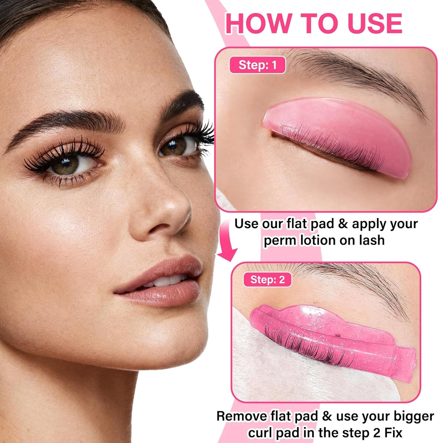 1 Pair Korean Lash Lift Flat Shields, Pink Lightweight Lash Lifting with 1mm Ultra-Thin Design, Glueless Adhesion & Flexible Stretch Eyelash Lift Pads, Reusable Eyelash Perm Tools for Ideal Curls