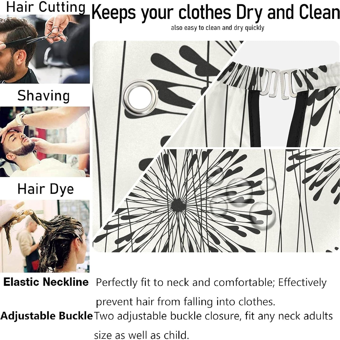 visesunny Barber Cape Black Round Pattern Polyester Hair Cutting Salon Cape Apron Anti-Static Haircut Water-Resistant Shaving Cloth Beard Shaving Bib Hairdressing Cape