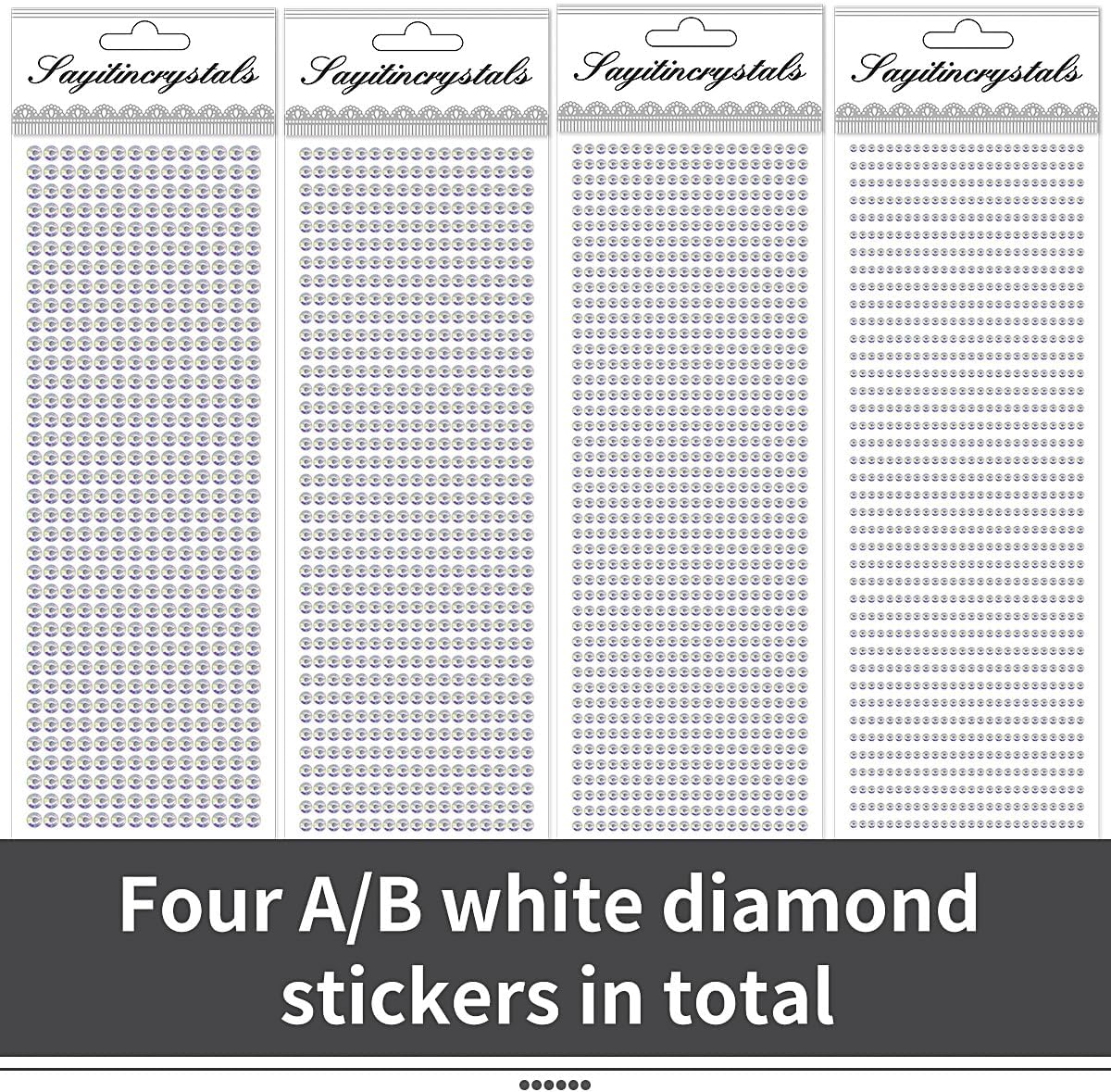 3090 Pcs 4 Sheets Rhinestone Stickers 3/4/5/6 mm Self Adhesive Craft Rhinestones Gems for Face Eyes Makeup Hair Body (AB-3/4/5/6mm)