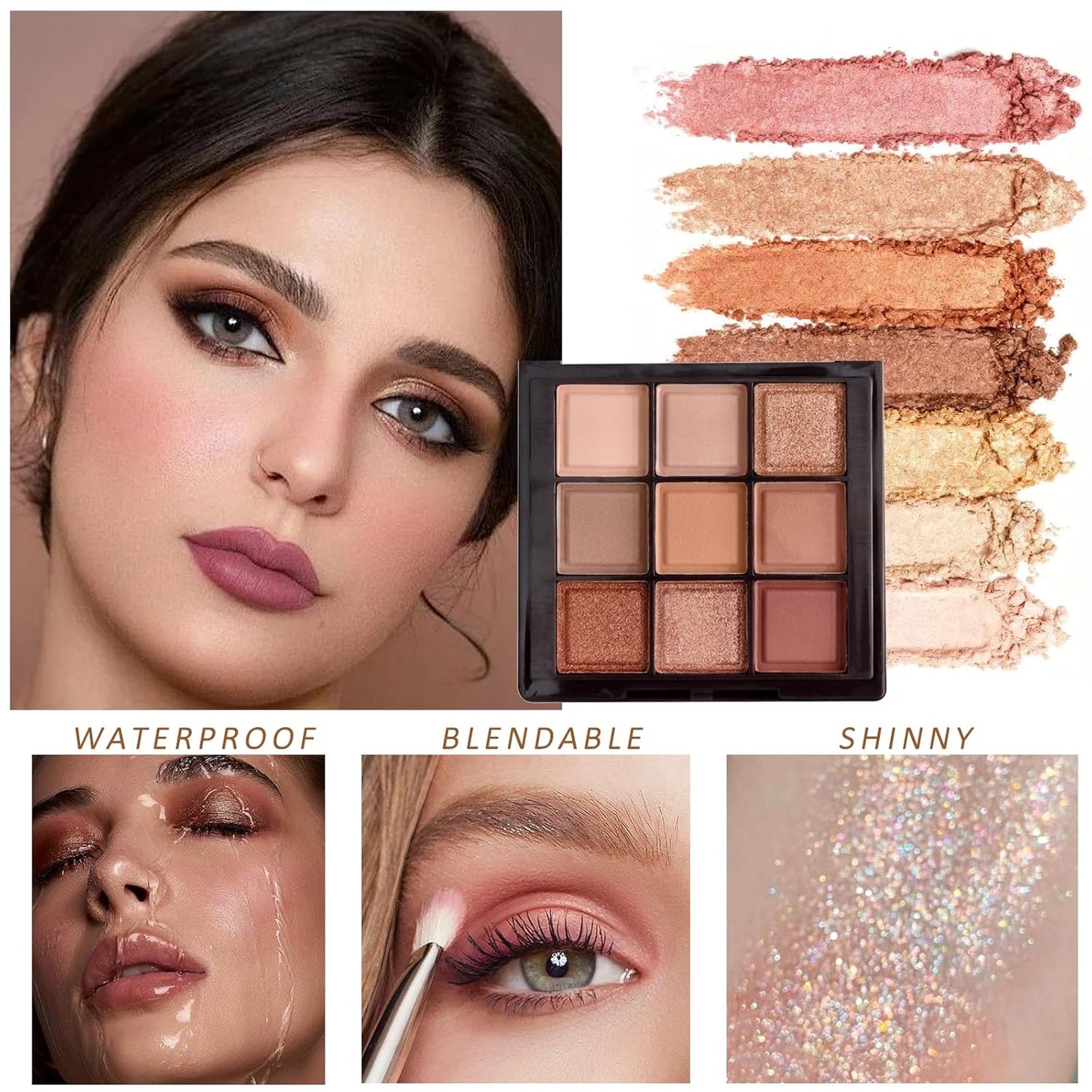 K'APEINE Eyeshadow Palette 9-Colors Nude Eye Shadow Palette Natural Brown Eyeshadows Palette Makeup Cool-Toned Highly Pigmented Eyeshadow for Eyes Long Lasting Naturing-Looking