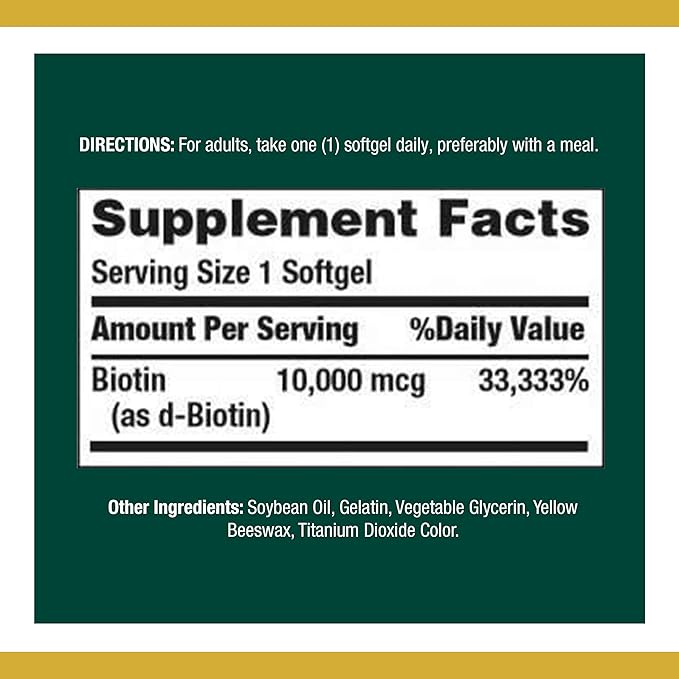 Nature's Bounty Biotin 10,000 mcg, Rapid Release Softgels 120 ea (Pack of 10)