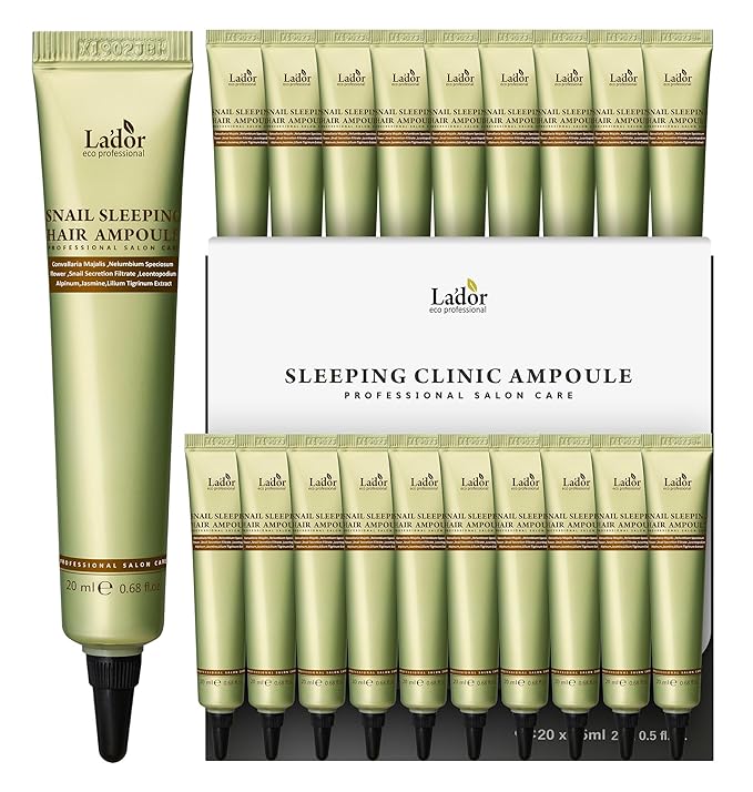 LA'DOR Snail Sleeping Hair Ampoule Serum - Intensive Overnight Leave-In Mask - Treatment for Frizzy Dry Damaged Thinning Hair Korean Haircare LADOR