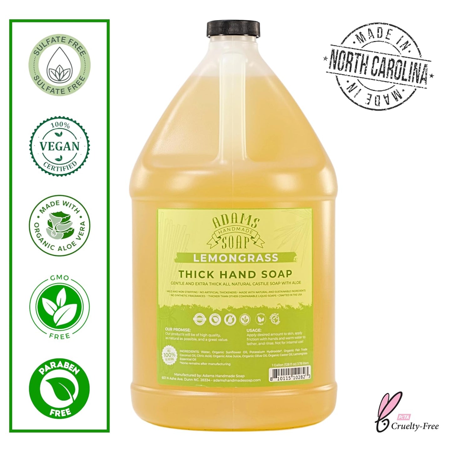 Adams Handmade Soap Liquid Hand Soap 1 Gal (Lemongrass, 4 pack)