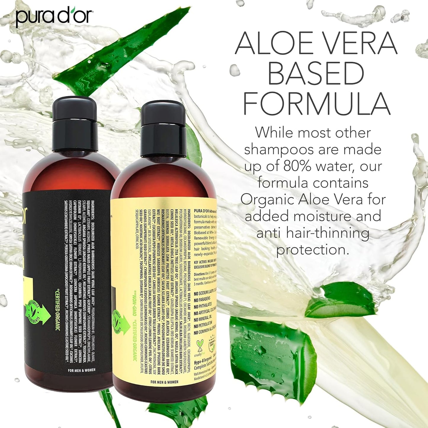 PURA D'OR Advanced Therapy Biotin Shampoo & Conditioner Hair Care Set For Hair Thinning, CLINICALLY TESTED Effective Results, Herbal Hair Thickening Products For Women & Men, 16oz x2