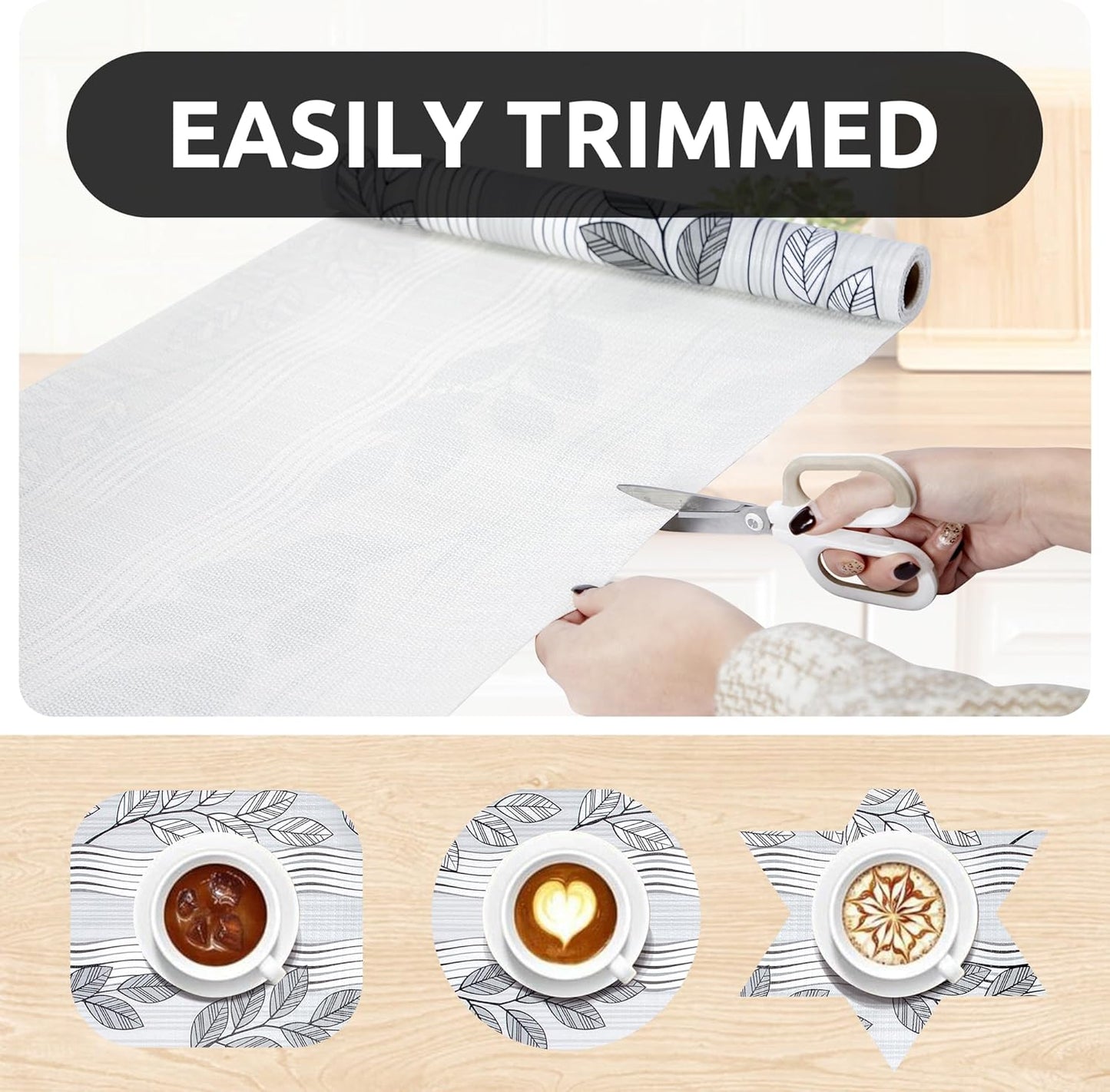 RAY STAR 18X96 Inch Shelf Liner for Kitchen Cabinets, Non-Adhesive Cabinet Liner Washable, PVC Drawer Liner for Dresser Non-Slip Bathroom (Grey Leaf)(1 Roll)