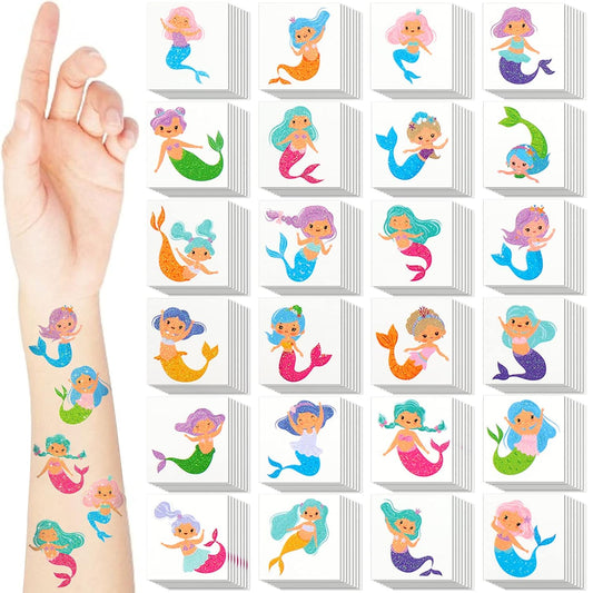 240 Pcs Glitter Mermaid Temporary Tattoos for Kids Mermaid Tattoos Party Favors Assorted Mermaid Tattoos Stickers for Girls Women Body Face Arm Mermaid Birthday Summer Beach Party Favors