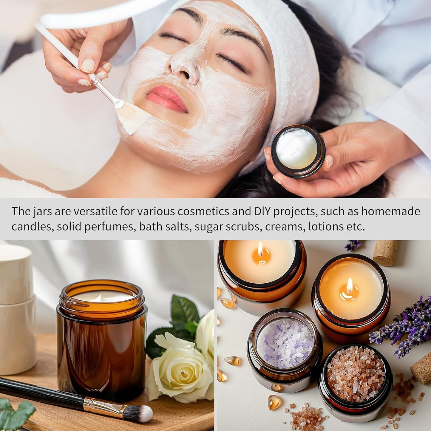 KEYWING 30Pack Amber Glass Jars with Black Lids, 8 oz Empty Cosmetic Jars with Inner Liners, Round Lotion Containers for Cream, Powders and Ointments