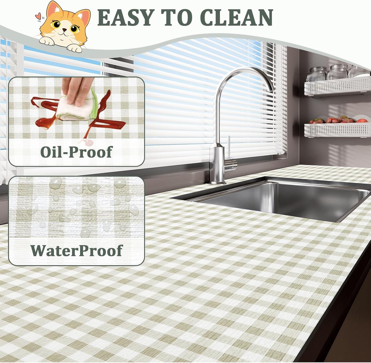 Shelf Liner for Kitchen Cabinets 18" x 360" Non-Adhesive Non-Slip Drawer Liners for Dresser, Waterproof Washable Paper, Durable Protector Mat for Pantry Shelves Cupboards, Green Plaid