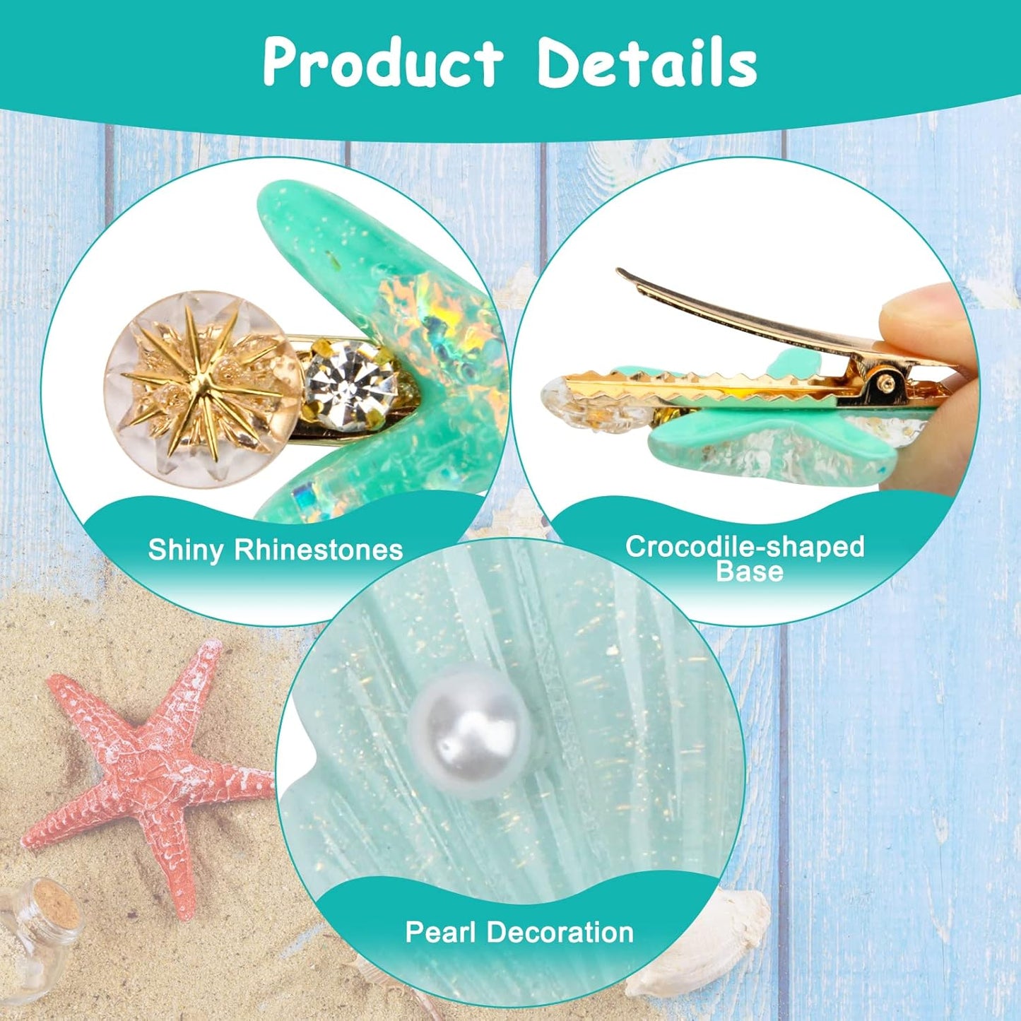 12 Pieces Catcan Starfish and Seashell Hair Clips Set - Artificial Hair Accessories for Women's Headwear Styling