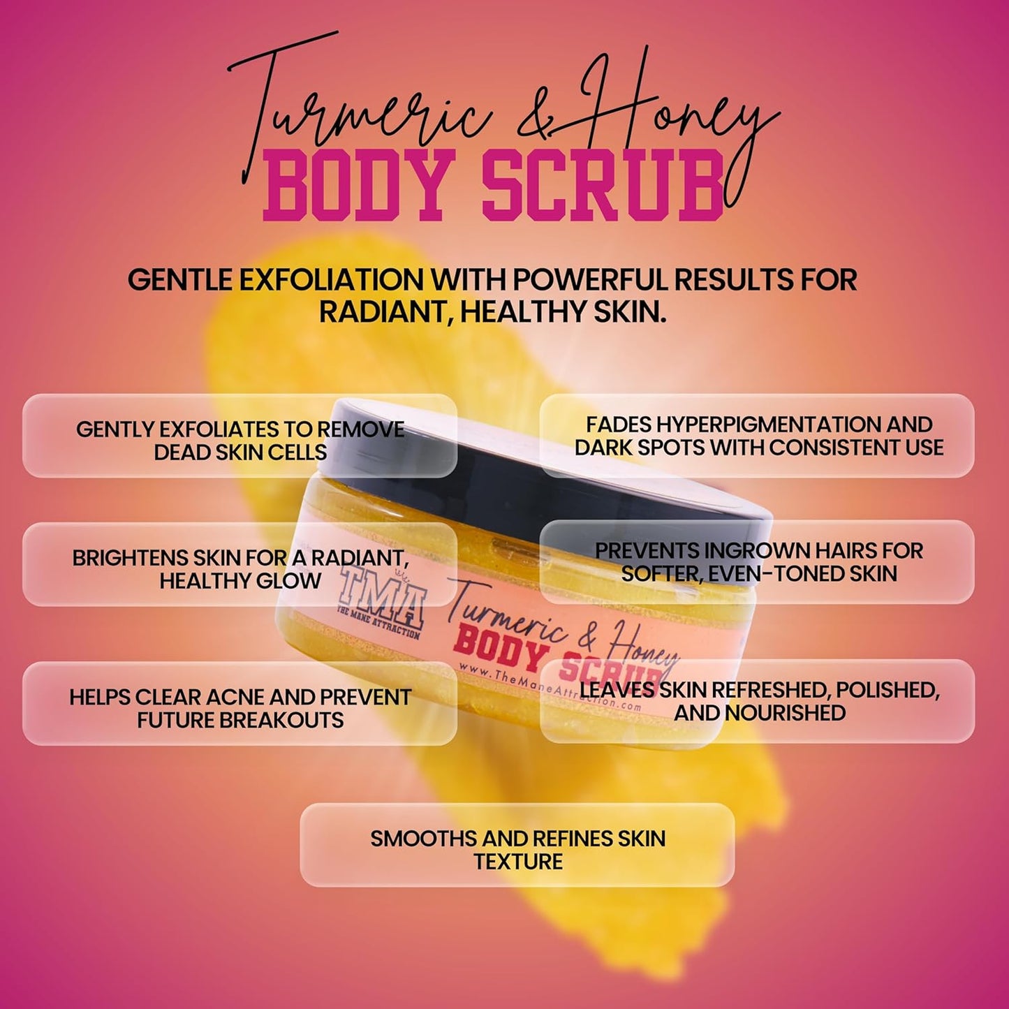 Turmeric Honey Body Scrub 8oz – Exfoliating Scrub for Dark Spots, Hyperpigmentation & Ingrown Hairs – Natural Brightening Face & Body Scrub with Tea Tree & Neem