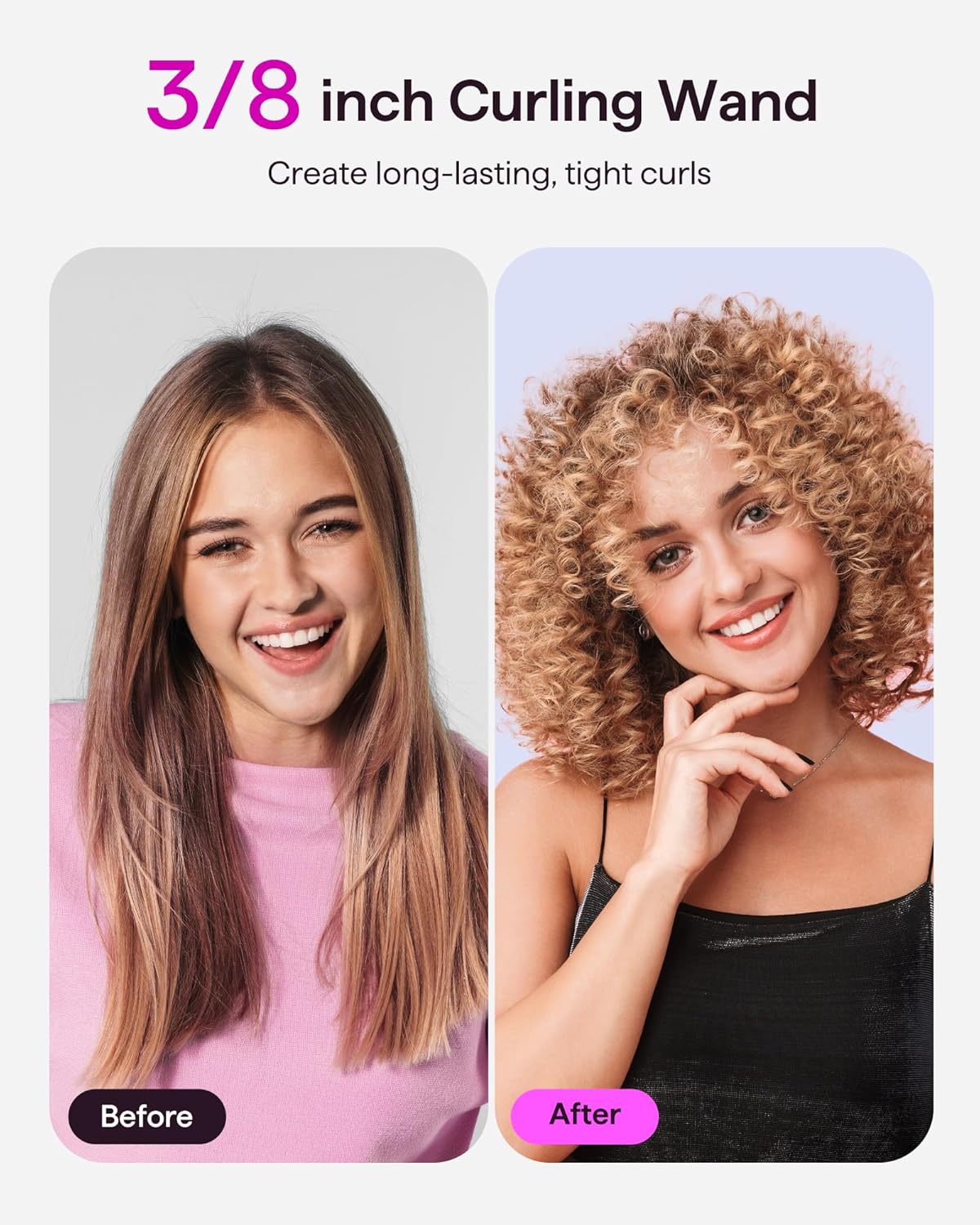 Wavytalk 3/8 Inch Small Curling Iron Wand for Short & Long Hair, Ceramic Barrel with Adjustable Temperature, Heat Resistant Glove Included (Rose Pink)