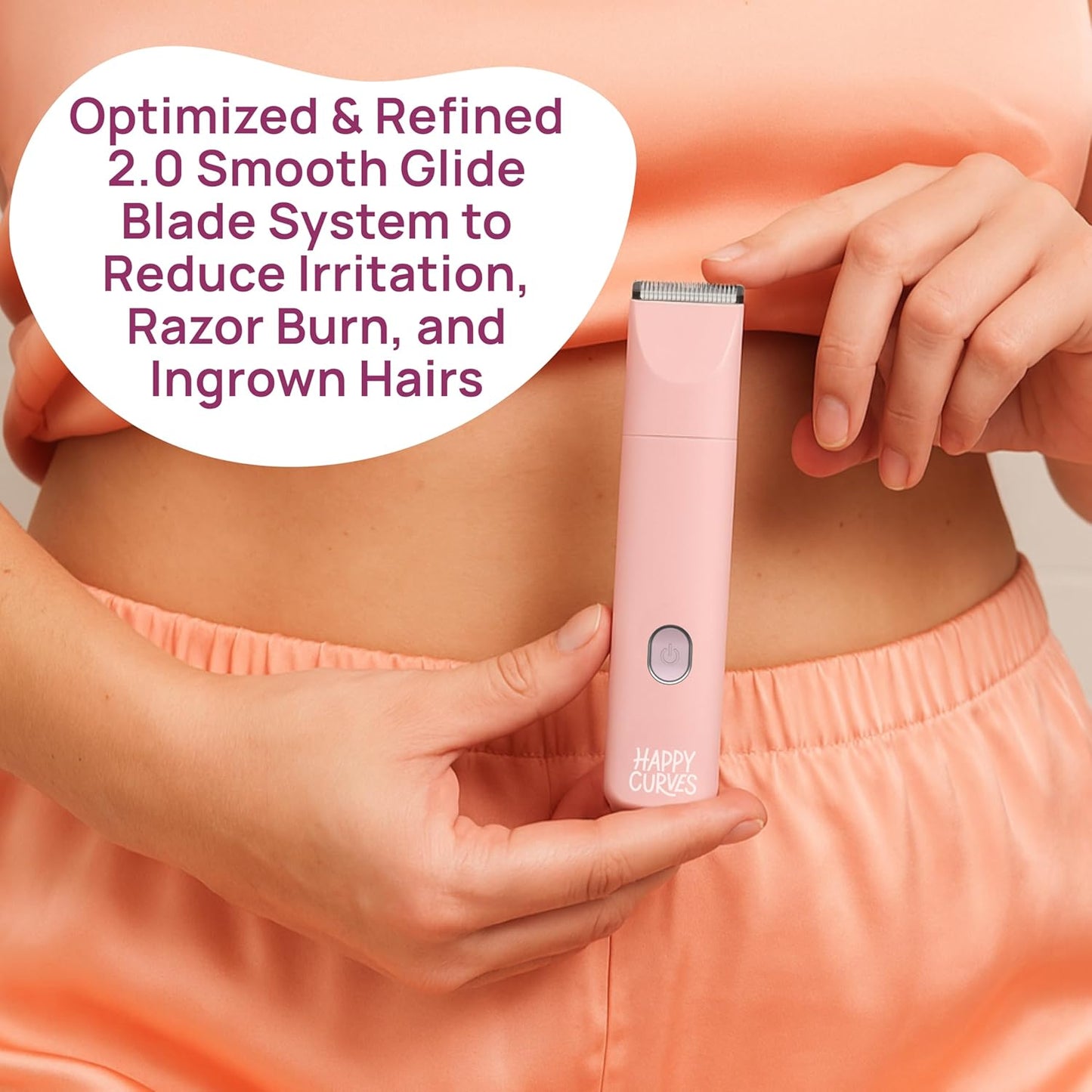 HAPPY CURVES Smoothie 2.0 Bikini Trimmer - Electric Razor for Women, Waterproof Hair Groomer with Adjustable Guards, Personal Shaver for Pubic Hair, Ladies Intimate Shaver and Body Trimmer (Mint)