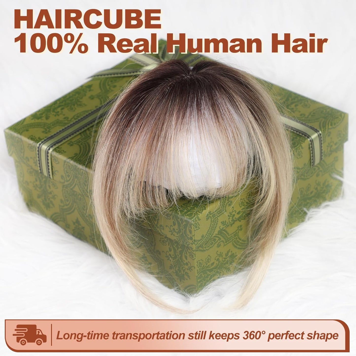 HAIRCUBE Bangs Clip in 100% Human Hair Bangs Hair Extensions - Full Fringe with Temples (Ombre T2-#6/#613)