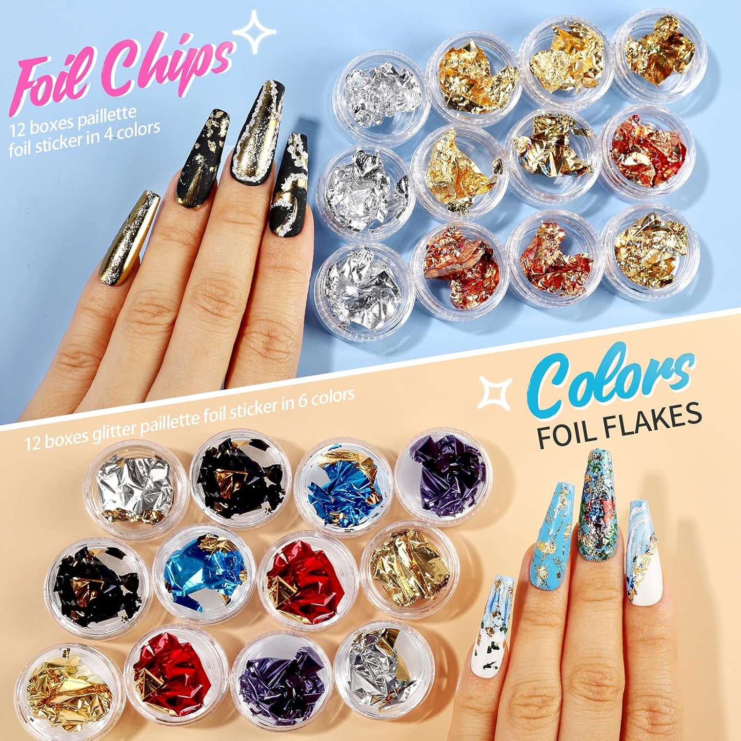 Teenitor 41 Boxes Rhinestones for Nails, Nail Gems 5 Boxes Nail Art Rhinestones 36 Boxes Nail Flakes, Nail Gems Stone Nail Design Kit, Nail Rhinestones for Nail Art Nail Accessories