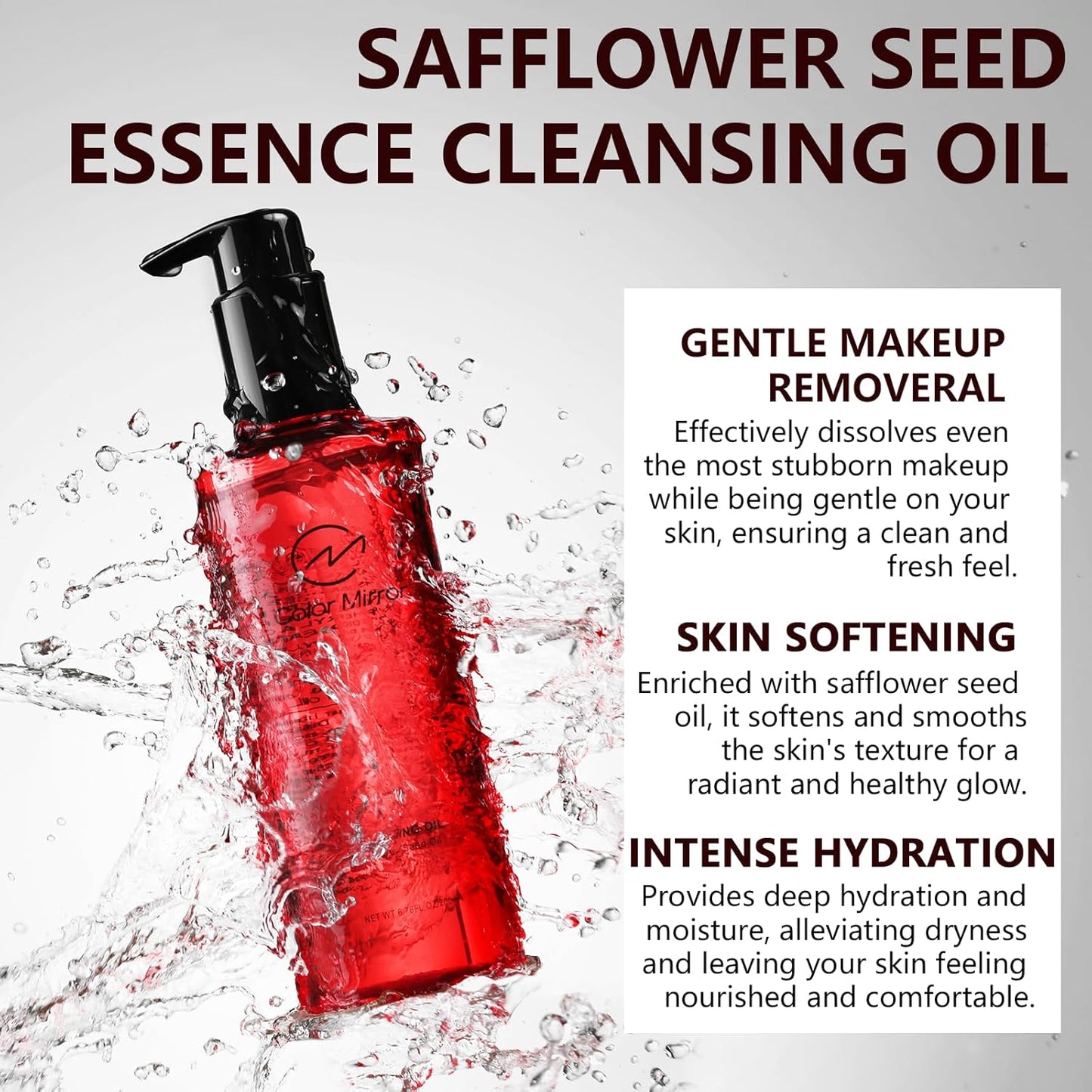 Safflower Seed Deep Cleansing Oil, Oil cleanser for face, 6.76 fl oz 200ml, Gentle Pore Control, Heavy Makeup Remover,Natural Oil Cleanser,Effective Cleansing Without Clogging Pores
