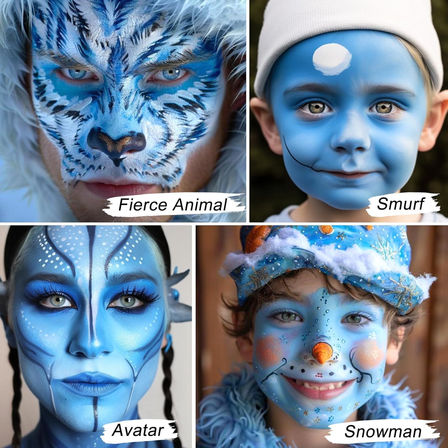 UCANBE Light Blue Face Body Paint Makeup Foundation, Cream Greasepaint for Kids & Adult, Non-Toxic FX Face Painting Kit for Halloween Smurf Avatar Corpse Bride Sally Face Makeup, Costume Cosplay Party