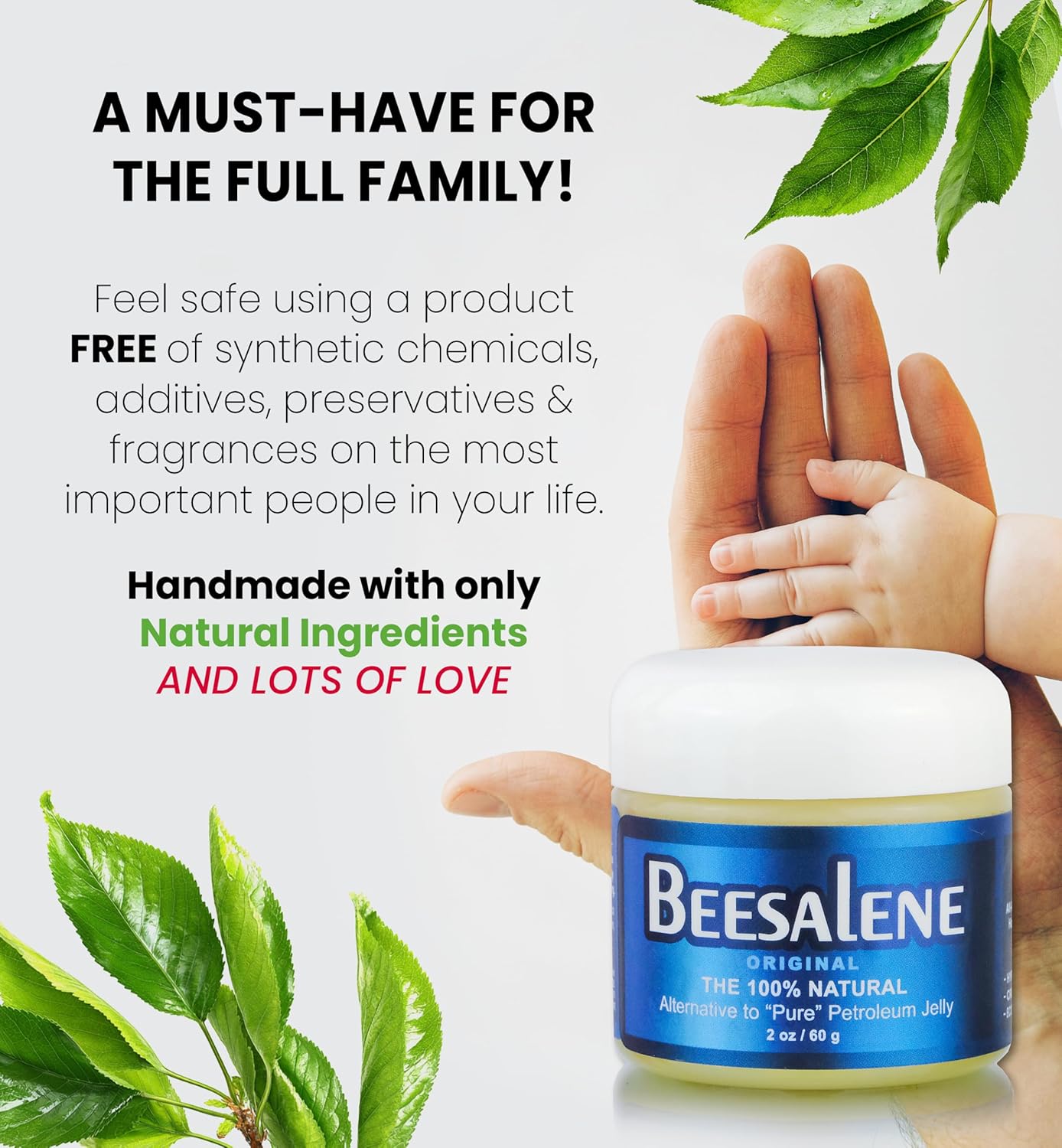 Beesalene Original Unpetroleum - 100% Natural & Hypoallergenic Alternative to Petroleum Jelly - Lips, Hands, Baby, Makeup Remover and More (2 Ounce)