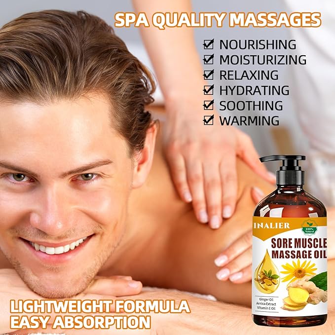 Arnica Massage Oil - Relaxing Body Massage for Date Night & Therapy, Ginger Oil for Lymphatic Drainage, Gifts for Men & Women