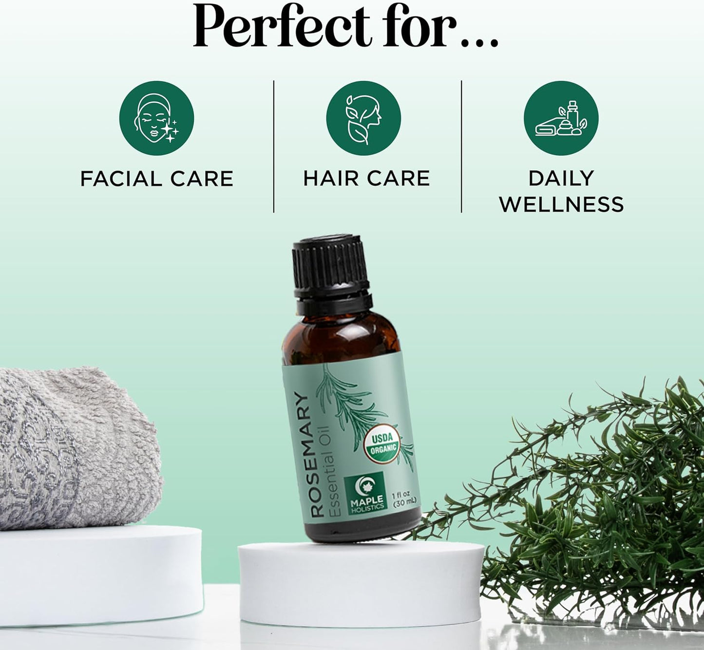 Certified Organic Rosemary Oil for Hair - Pure USDA Organic Rosemary Essential Oil for Hair Skin and Nails Plus Aromatherapy - Oil for Dry Scalp Treatment and Enhanced Volume and Shine