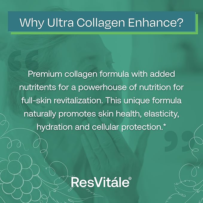 ResVitale Ultra Collagen Enhance - Skin Care Supplement with Resveratrol - 90 Veggie Capsules