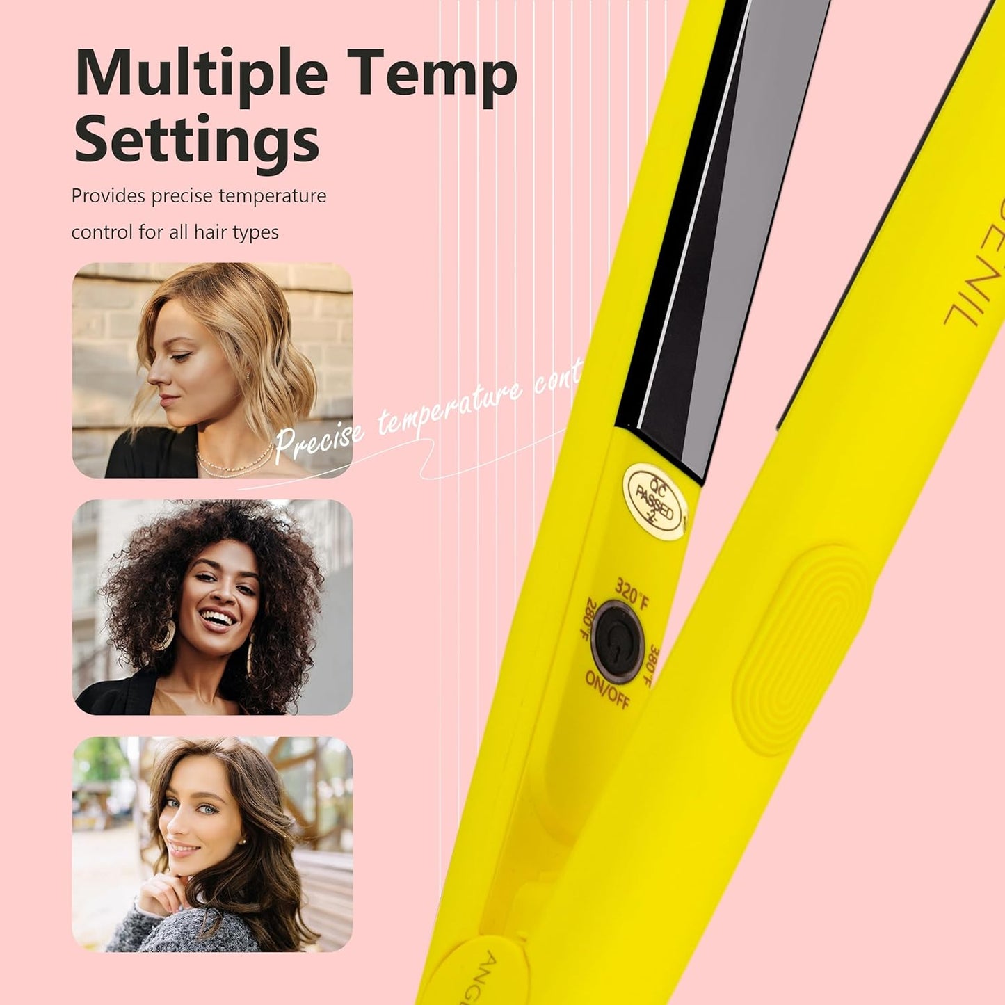 ANGENIL Pro Ceramic Tourmaline Mini Flat Iron for Short Hair, Portable Small Flat Iron with Anti-Scald Silicone, 0.7 inch Travel Size Mini Hair Iron, 20S Fast Heating, 3 Temp (280℉- 320℉ -380℉)