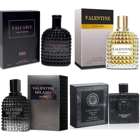 Men's Cologne Gift Set Include Valentine Milano,Valentine,Vintage Heroes Noir & Valuable Paris - 3.4 Fl Oz Each | Vanilla Bourbon, Leather & Amber Floral Fragrance Eau de Toilette Perfume