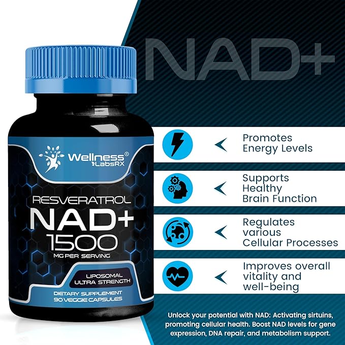NAD Supplement, 1500mg - Liposomal NAD+ Supplement with Resveratrol, NAD Plus Boosting Supplement - Support Cellular Health, Stamina & Healthy Aging - Ultra Strength Capsules - 3 Pack