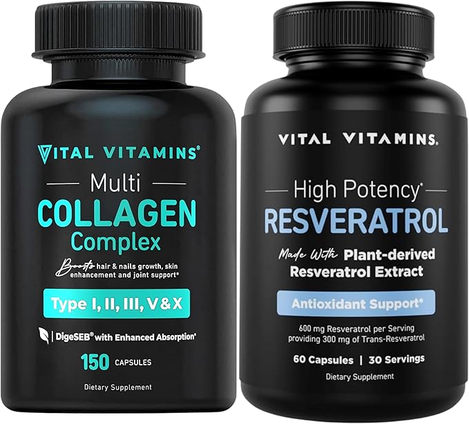 Vital Vitamins Multi Collagen Capsules + Resveratrol Capsules