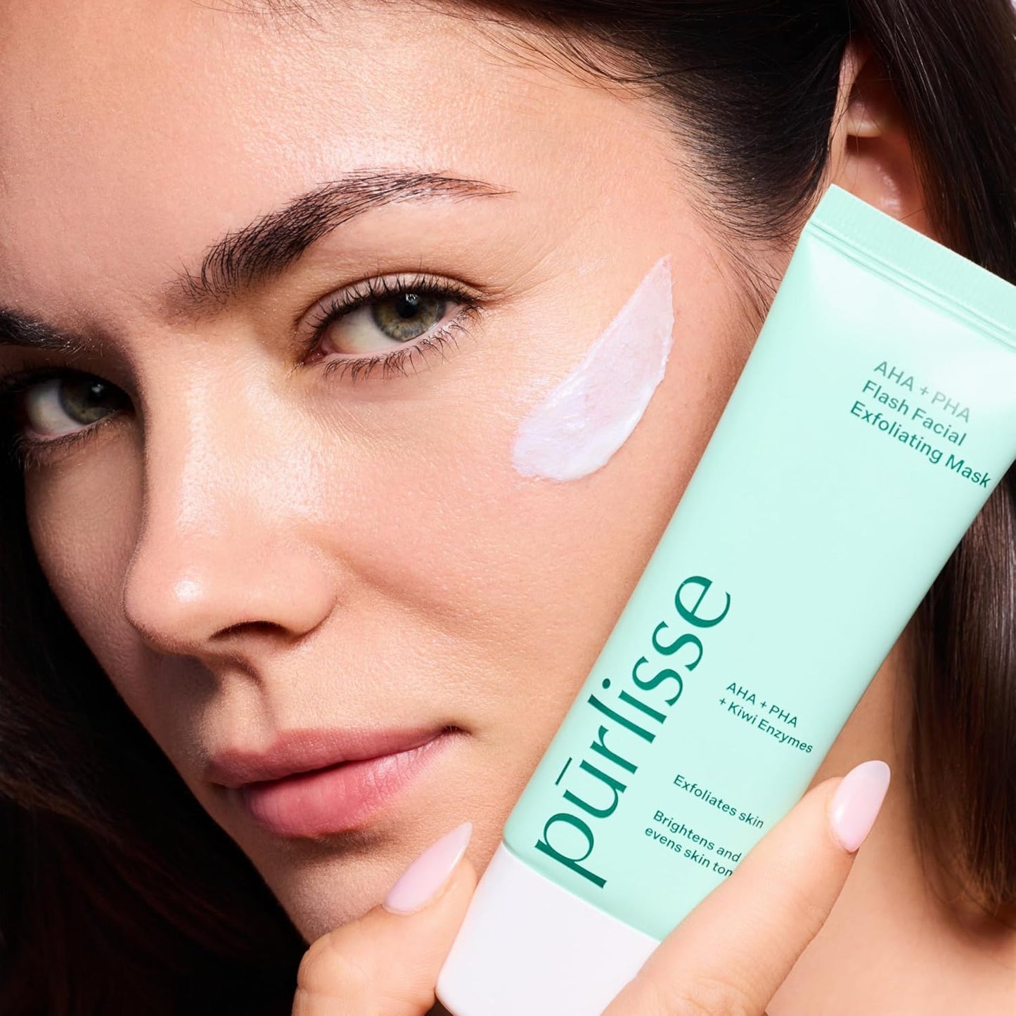 pürlisse AHA & PHA Flash Facial Exfoliant - Gentle Brightening Mask to Help Gently Refine Texture, Clear Pores & Even Skin Tone - Enriched with Fruit Enzymes to Support Skin Barrier (1.7 oz)