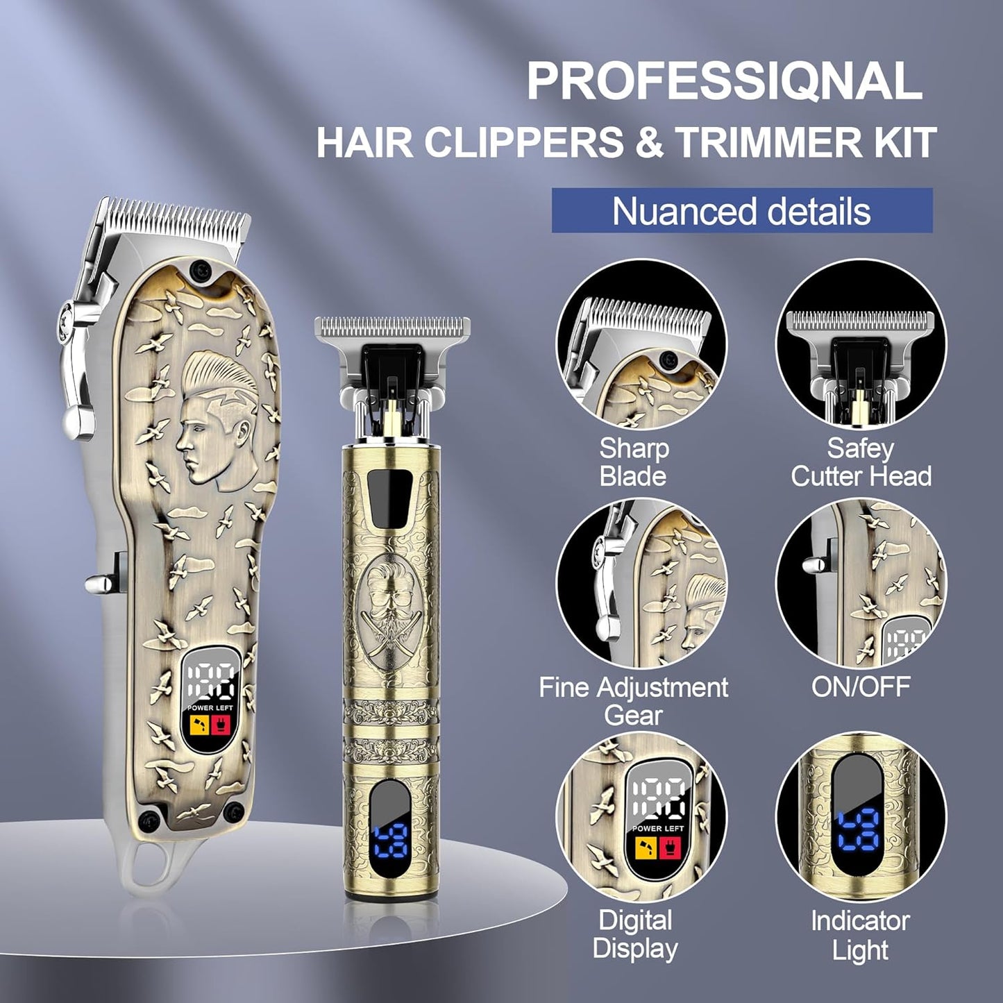 Professional Cordless Hair Clippers & Trimmers Set for Men - Hair Cutting & Beard Trimming Kit with LED Display, Adjustable Blades & Travel Case, Perfect Grooming Gift for Men