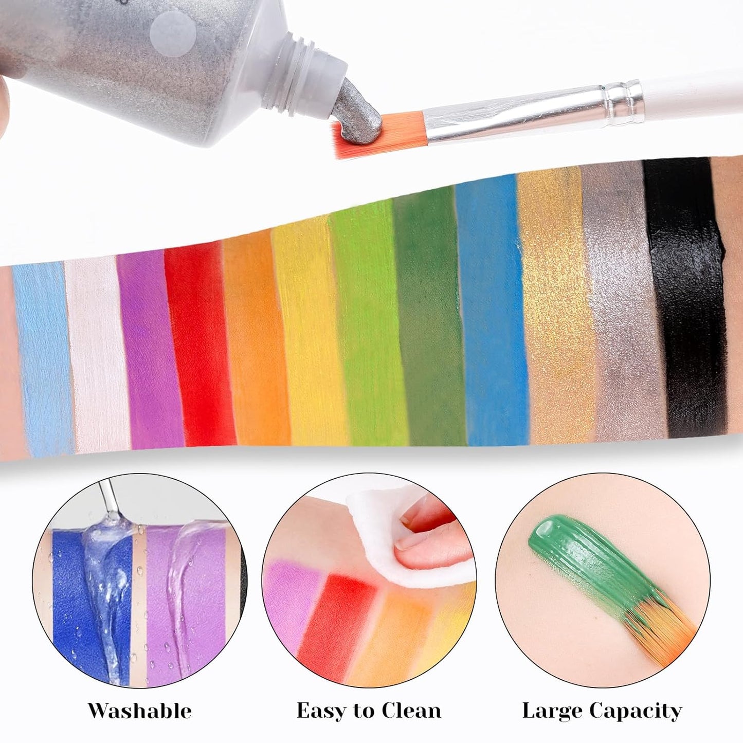 Green Face Paint 70ml - Non-Toxic Washable Body Paint for Hulk, Beast Boy Looks, Water-Based Highly Pigmented Face Body Paint for Halloween SFX Cosplay Makeup, Stage Performance