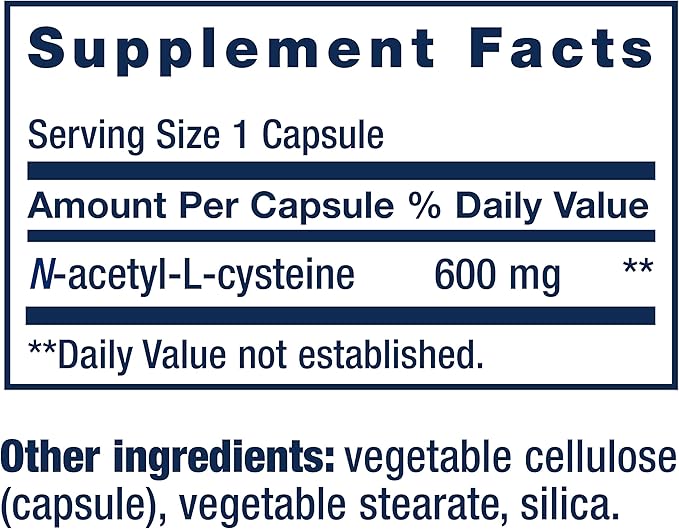 Life Extension N-Acetyl-L-Cysteine (NAC), Immune, Respiratory, 600 mg, 60 Capsules