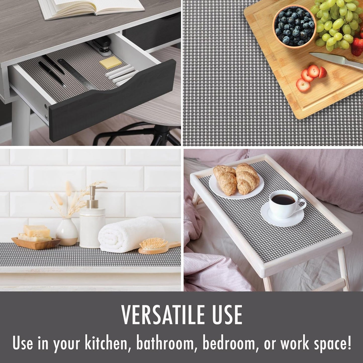 Con-Tact Brand Beaded Grip Durable Non-Adhesive Non-Slip Shelf and Drawer Liner, 12" x 20', Cool Gray