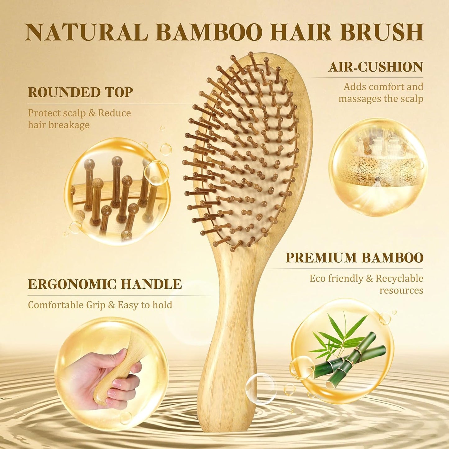 BFWood Bamboo Hair Brush and Comb, Wooden Hair Comb Set for Women Girls Men, Wood Curly Detangling Hair Paddle Brushes, Wide Tooth Fine Tooth Travel