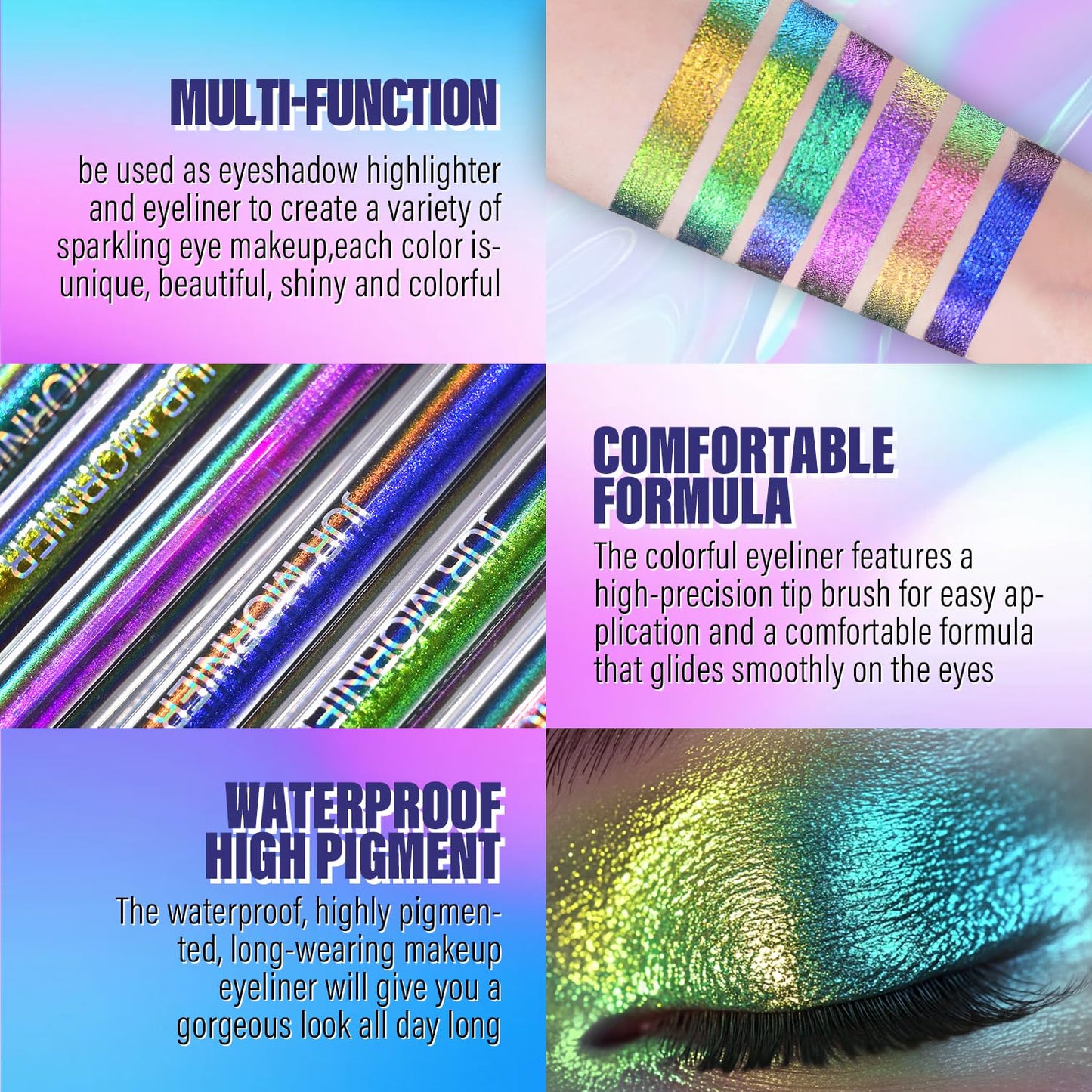 Multichrome Liquid Eyeshadow,Chameleon Eyeliner Colorful Eye Freckle Pen,Metallic Holographic Waterproof Long Lasting Smooth High Pigment Eyeshadow Highlighter Halloween Party Makeup(#603)