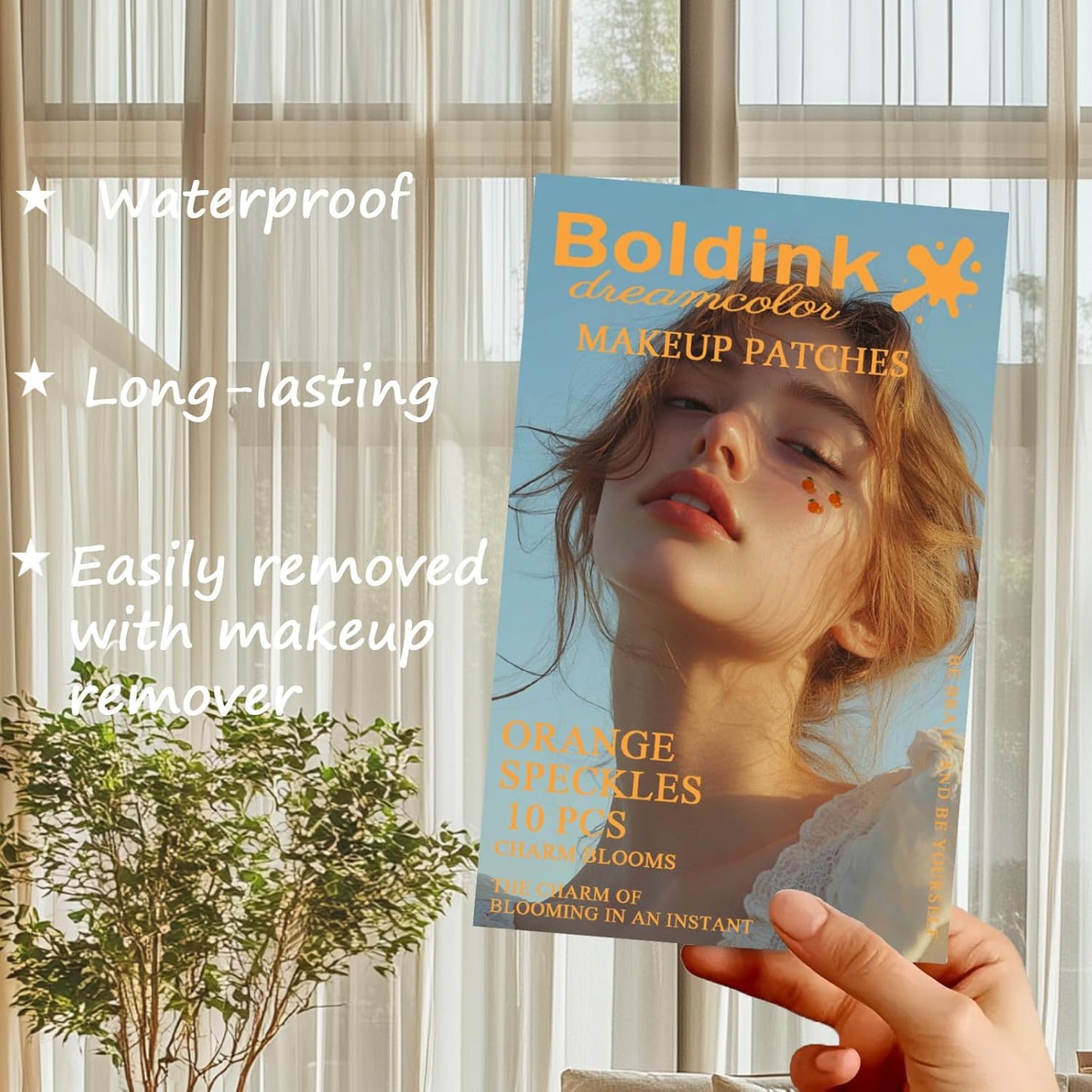 10pcs Orange Waterproof Speckle Makeup Patches, Temporary Facial Tattoos for Adults