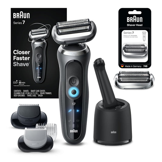 Braun Electric Shaver for Men, Series 7 7177cc, Wet & Dry Shave, Turbo & Gentle Shaving Modes, Waterproof Foil Shaver, 74S Replacement Head
