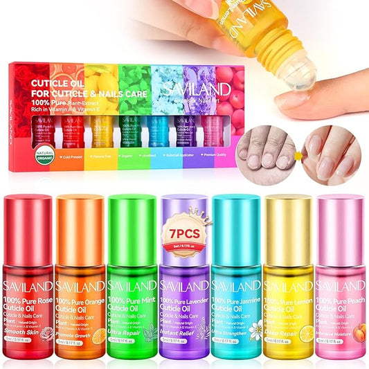 SAVILAND Vitamin E Cuticle Oil Roller: 7PCS Revitalizing Cuticle Oil for Nails 100% Natural Nails Growth Oil Effective Nail Strengthener for Damaged Nails Repair Moisturizing Care Home Travel Sized