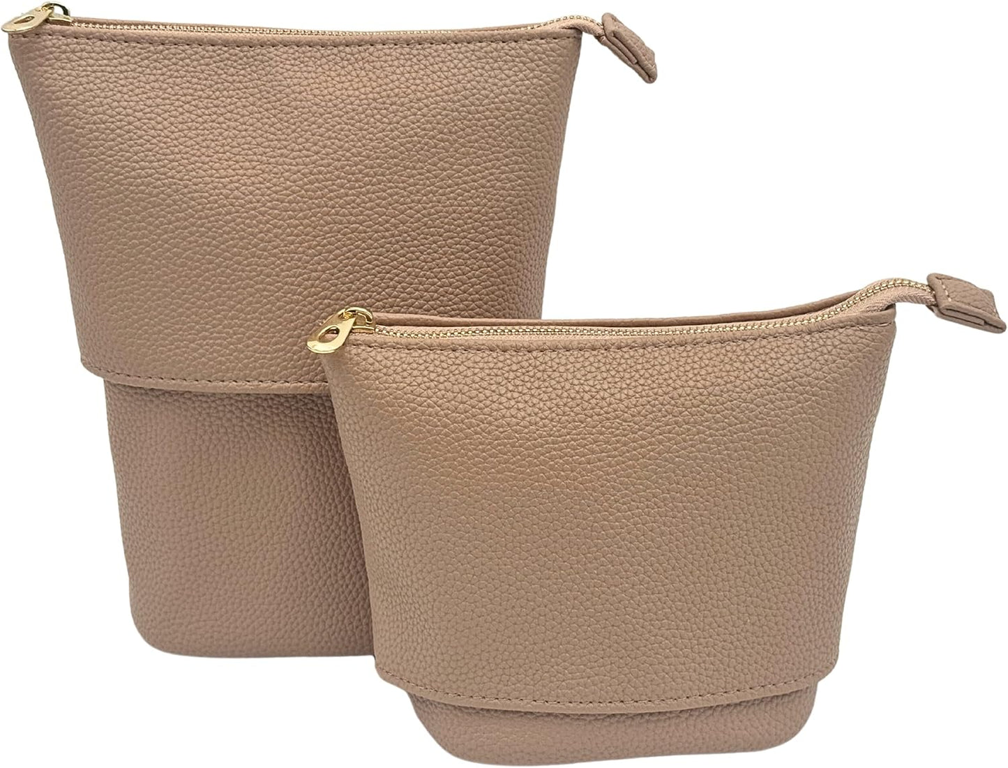 JAZD Convertible Travel Makeup Brush Bag, Stand-Up Brush Holder Pouch For Easy Access, Cosmetic Case Organizer (BEIGE)