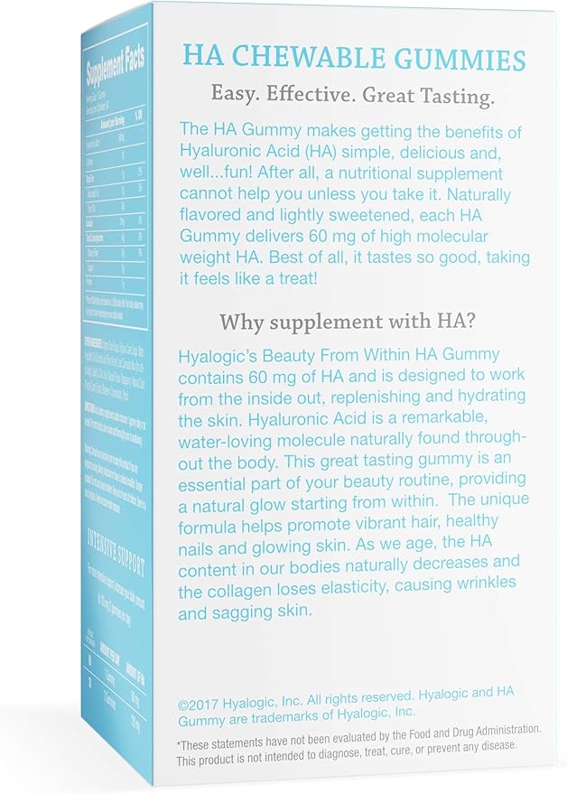Hyalogic Beauty from Within Hyaluronic Acid Gummies – Ideal for Skin Care and Hair Growth - Delicious Berry-Flavored Gummy Vitamins – Vegan & Gluten Free (60 Gummies)