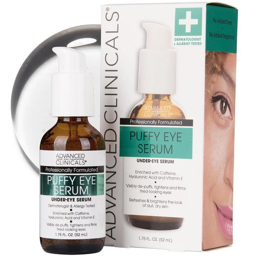 Advanced Clinicals Puffy Eye Under Eye Serum | Visible Anti Aging Brightening Vitamin C + Caffeine Serum Helps Improve Look Of Puffiness, Fine Lines, Dark Circles, & Uneven Skin Tone, 1.75 Fl Oz