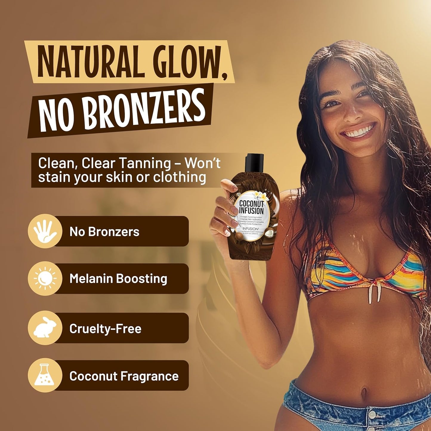 Coconut Infusion Tanning Lotion – Indoor & Outdoor Tan Accelerator – Hydrating, Safe for Face, Body, and Tattoos – Coconut Vanilla Scent – No Bronzer, Compatible for All Skin Types