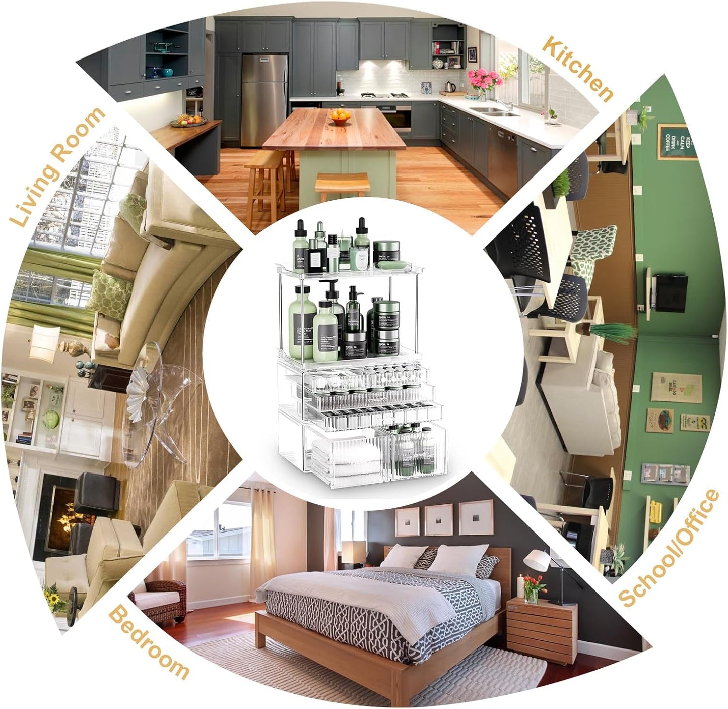 2-Tier 5-Drawer Bathroom Countertop Organizer : Multi-Purpose Makeup Organizer Countertop - Large Skincare Holder Exquisite Vanity Tray - Perfume & Skincare Storage Amber Clear