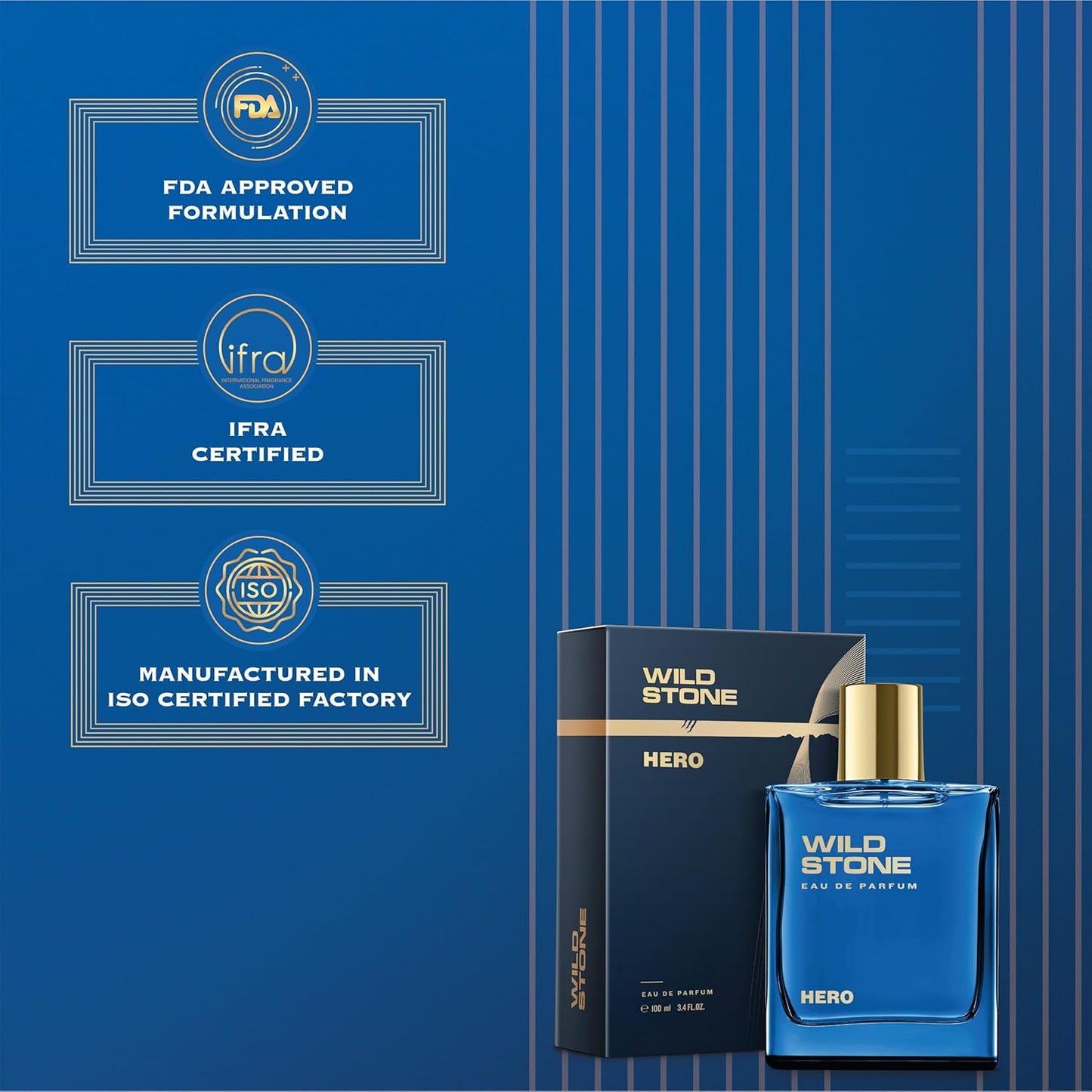 Wild Stone Hero Perfume for Men| Luxury Eau De Parfum | Long-Lasting Fragrance | Premium Perfume for Men | Infused with Aromatic & Marine Notes 100 ml 3.4 Fl oz | Vegan | Clean Ingredients