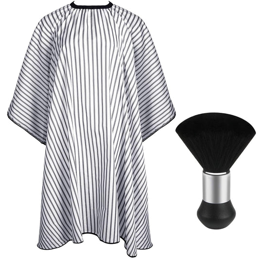 FEBSNOW Professional Hair Cutting Cape with Neck Duster Brush, Salon Barber Cape, Hair Cutting Accessories (Stripe)…
